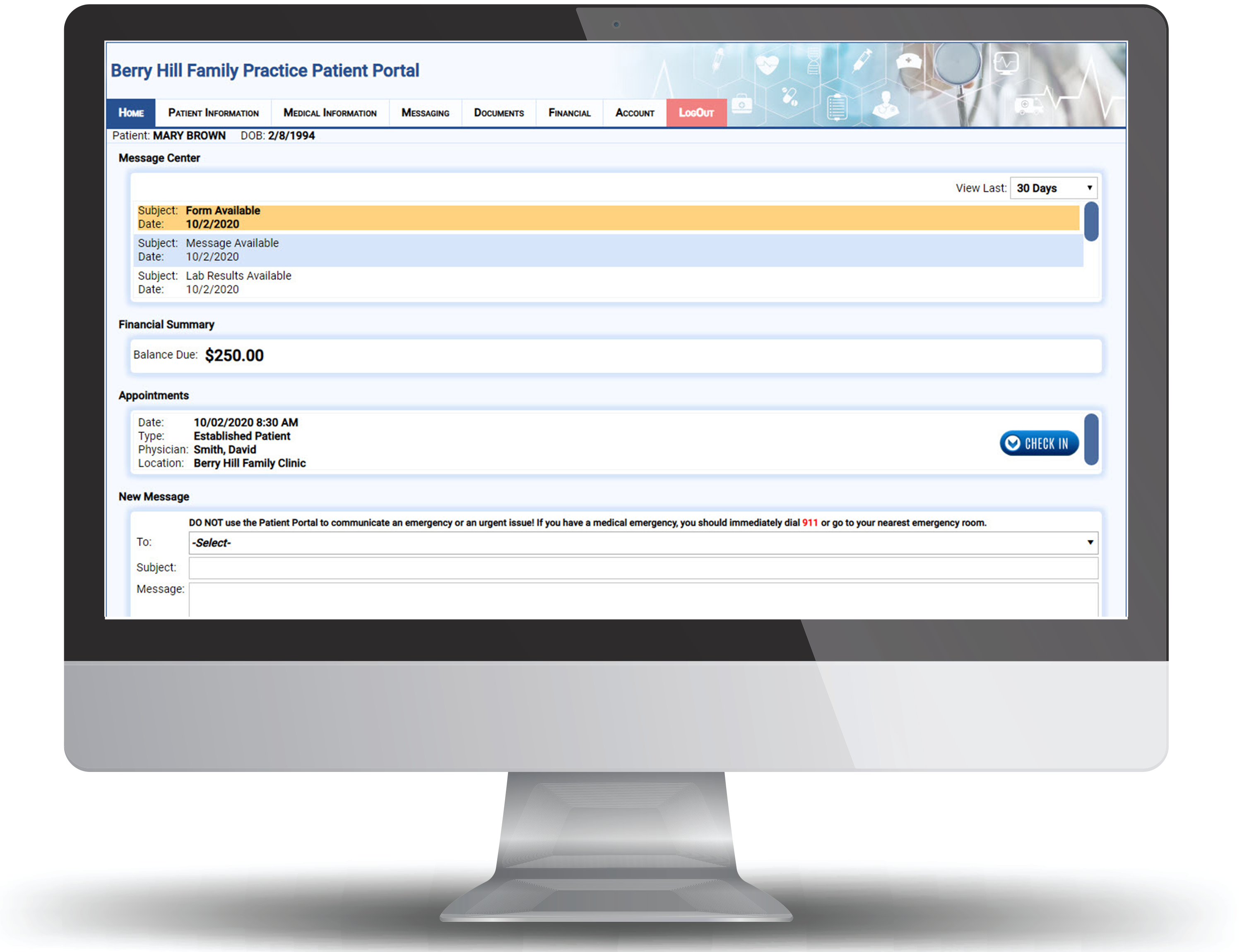 Patient Portal Home Page Example