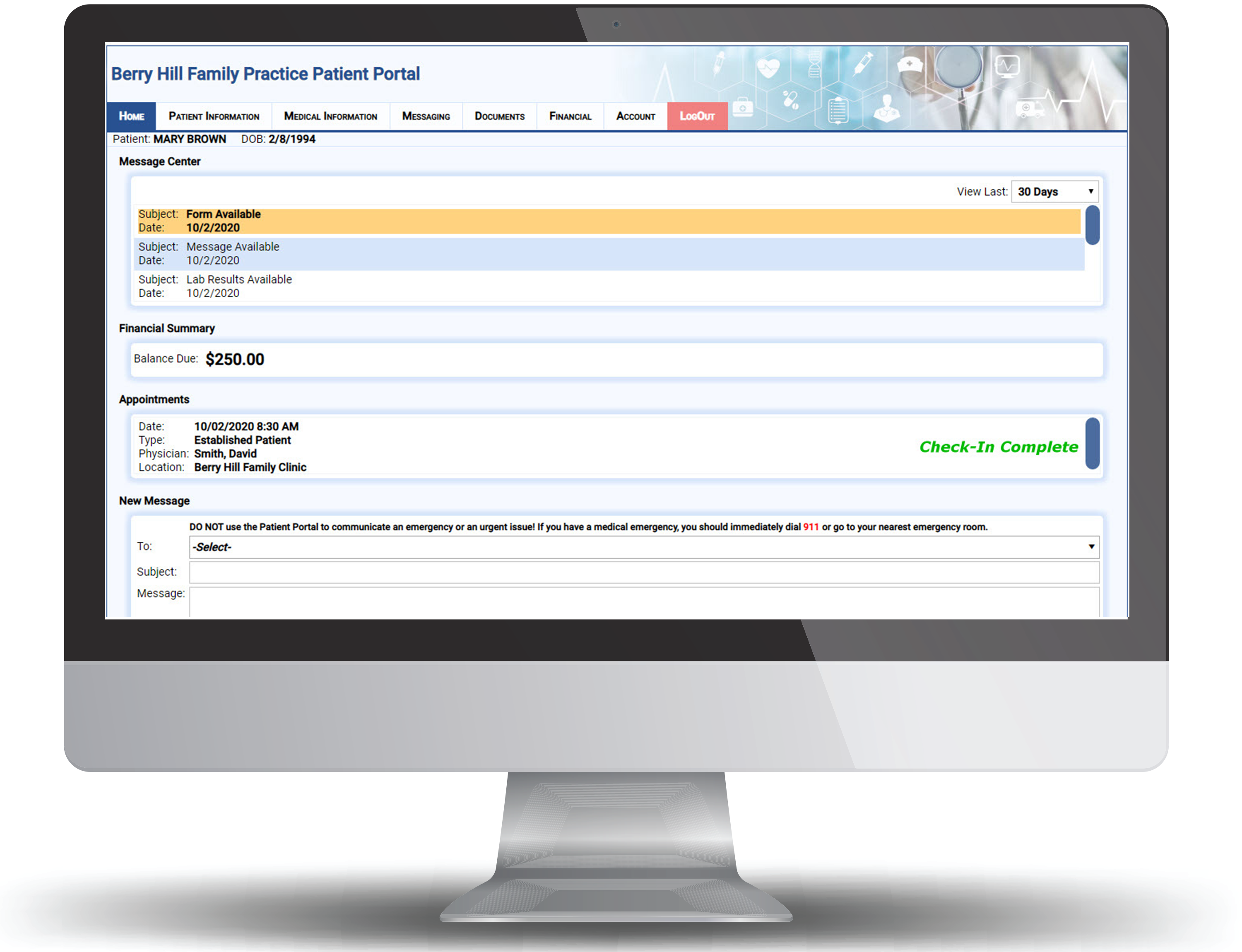 Family Practice Patient Portal Home Page