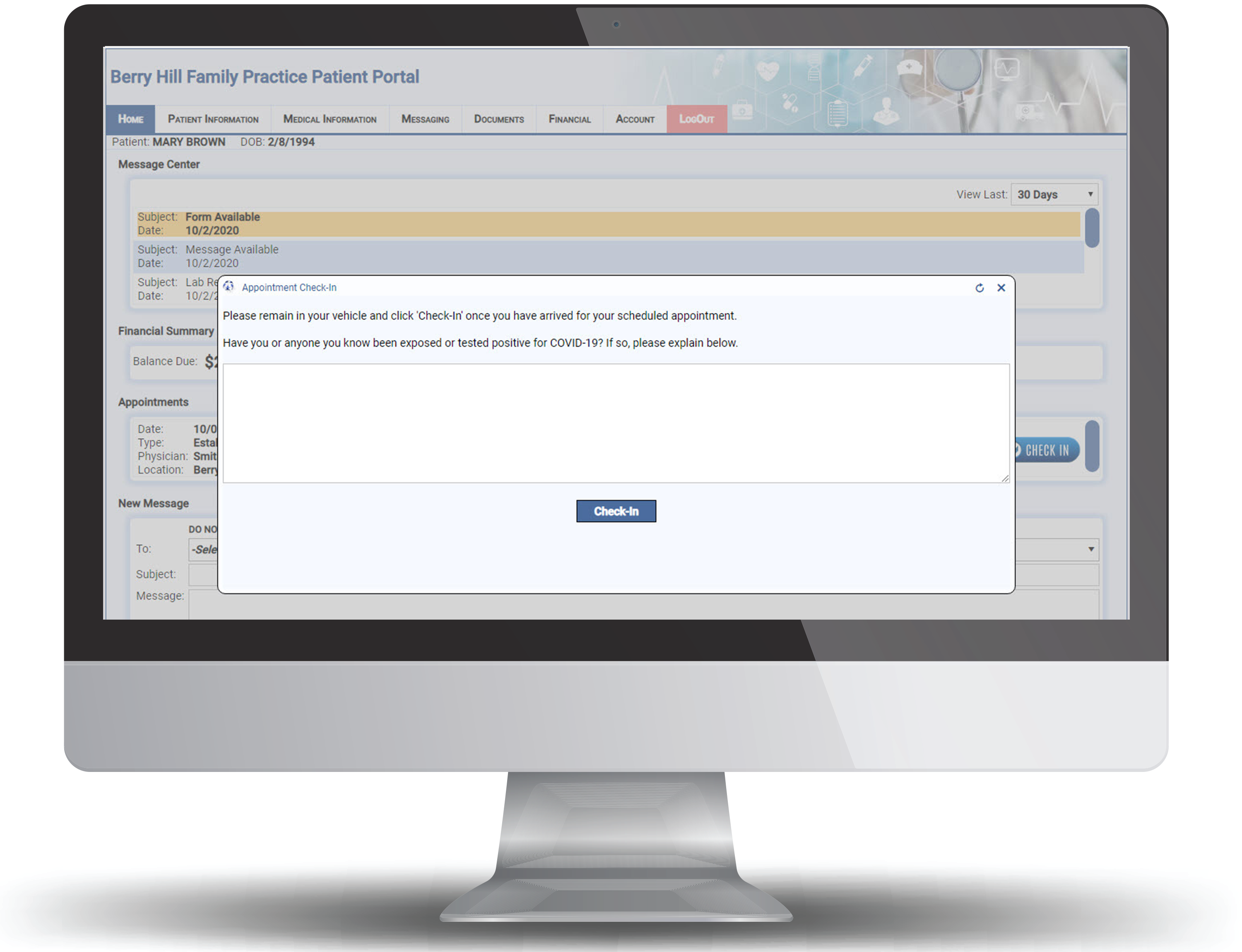 Patient Portal Virtual Appointment Check In